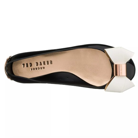 TED BAKER London - Black White Bow w/ Rose Gold - Jelly Slip Ballet Flats - 7 - Picture 4 of 8